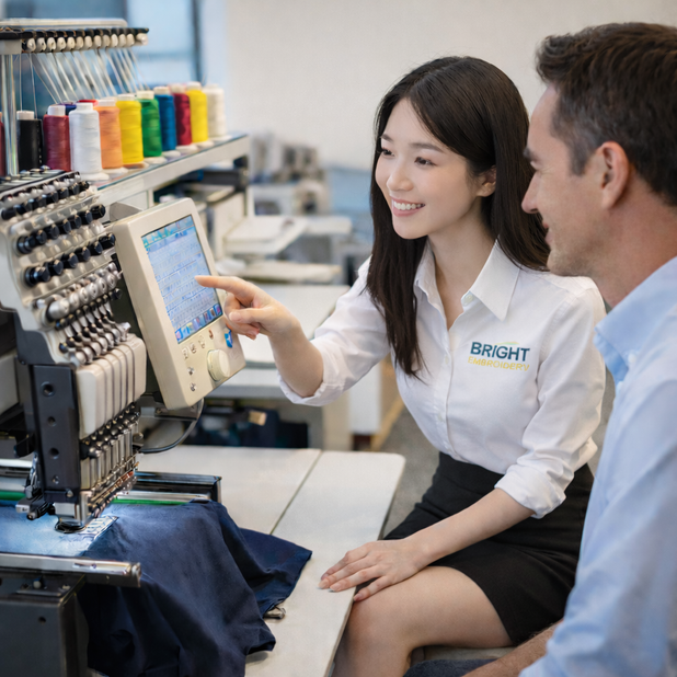 Embroidery machine training session