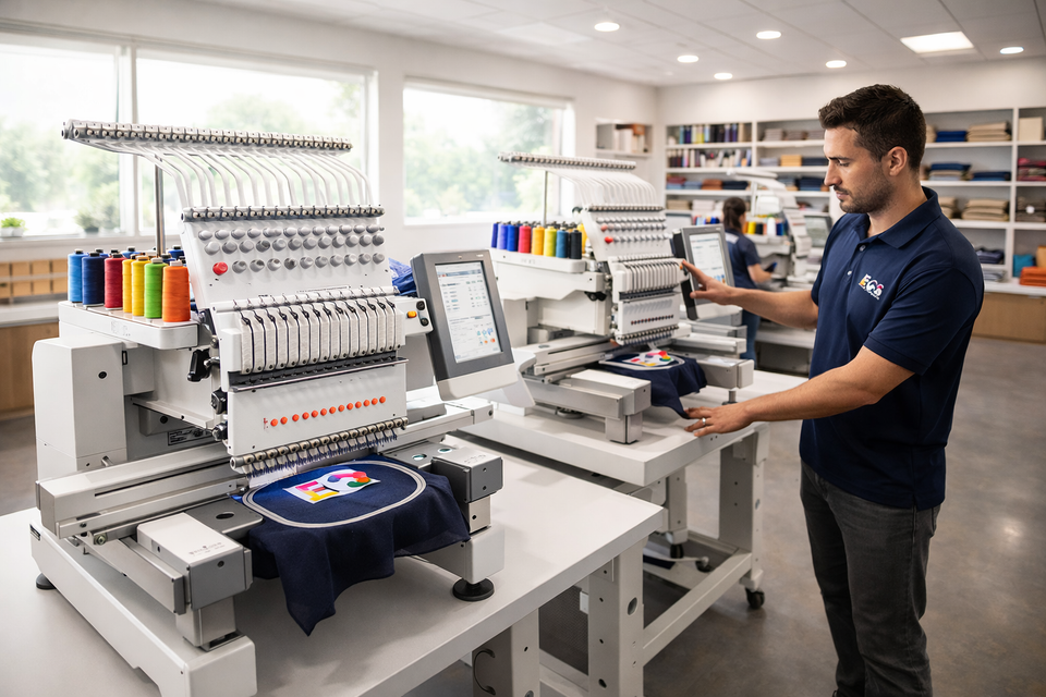 Bright Embroidery showroom with multiple machines
