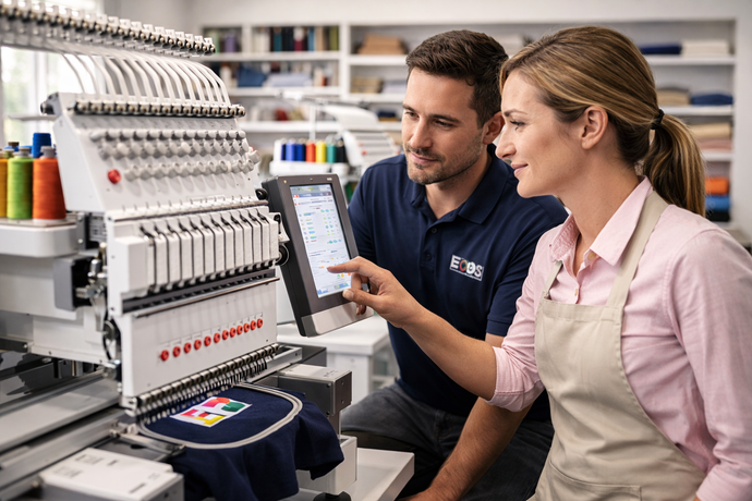 Hands-on embroidery machine training session