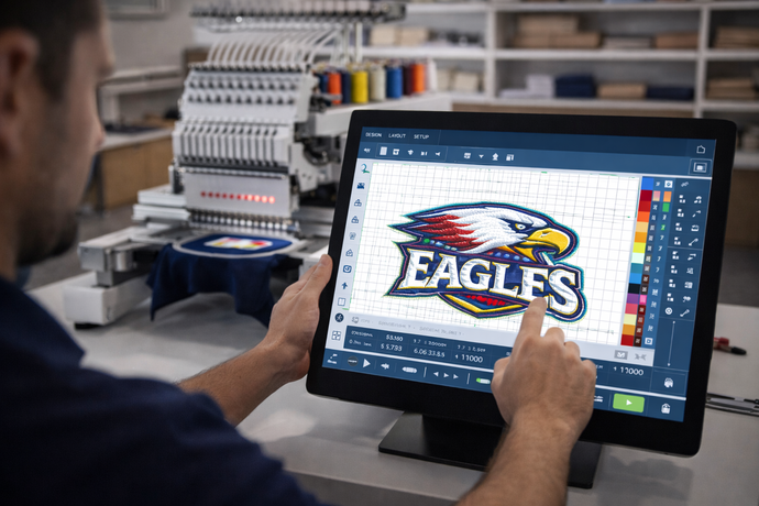 Operator using embroidery design software