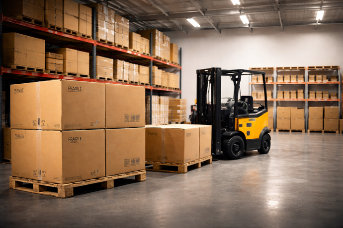 Professional warehouse with embroidery machine inventory